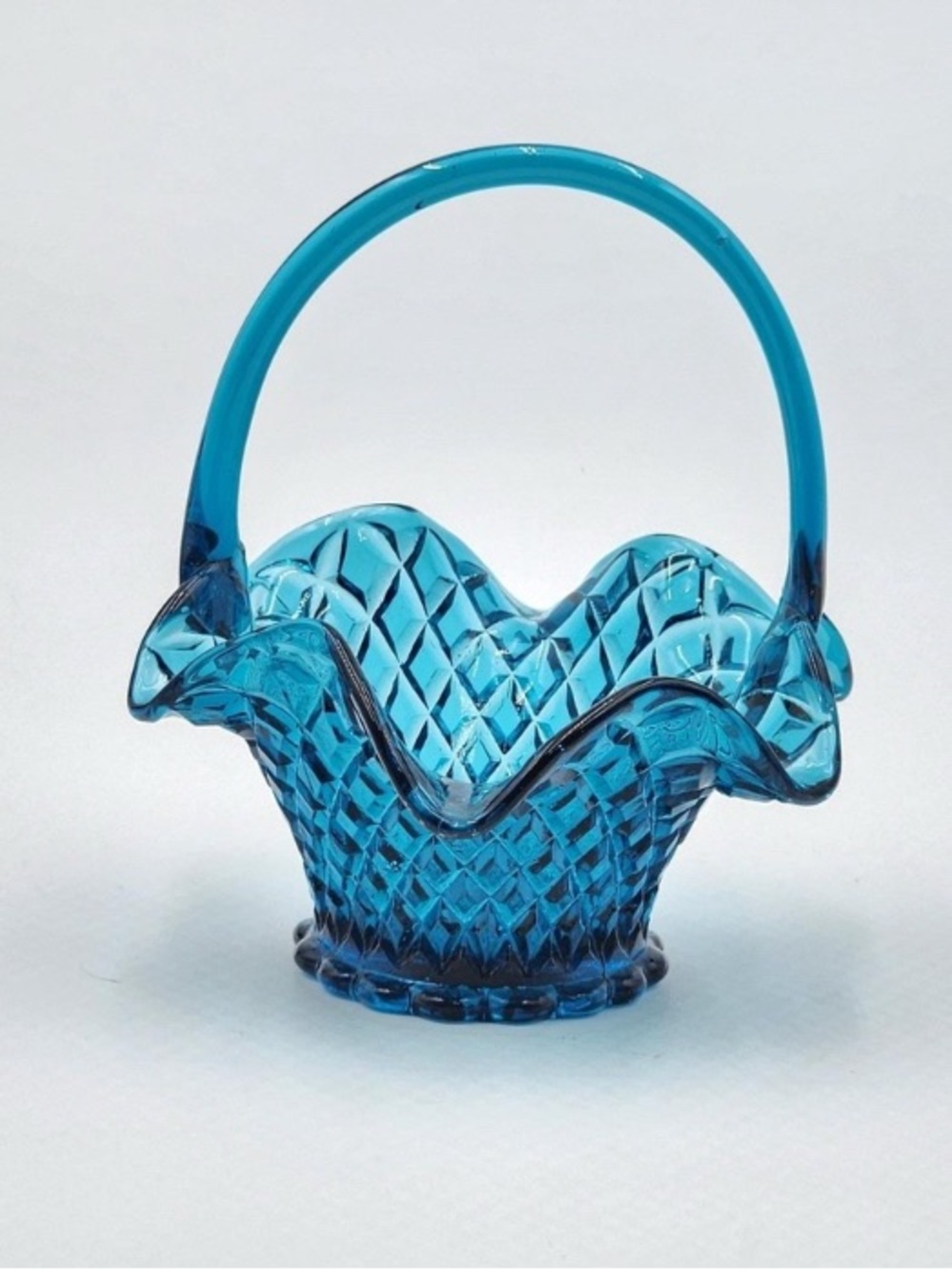 Vibrant Blue Diamond-Pattern Glass Basket
